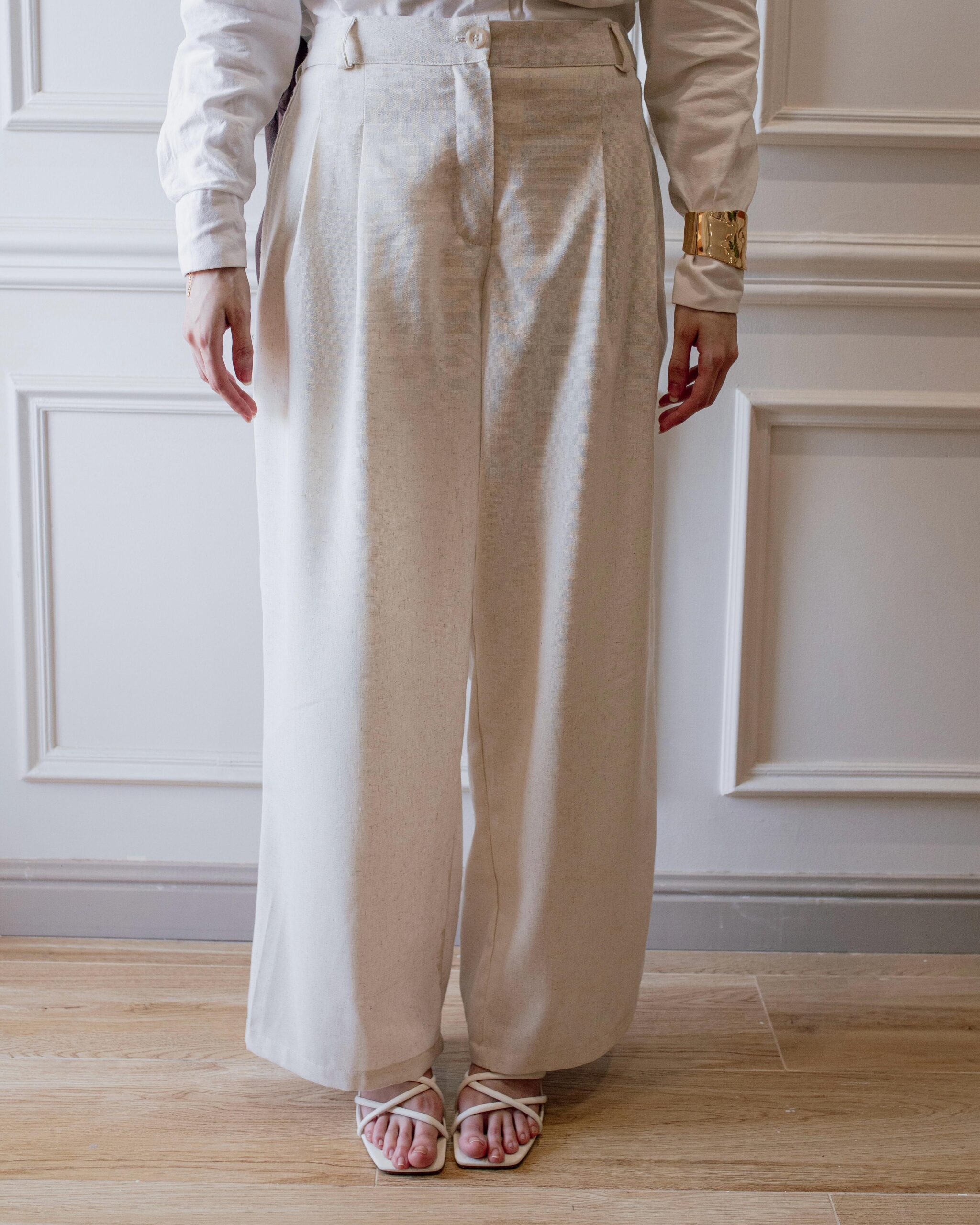 Eline Wide-Leg Linen Pants - Beige